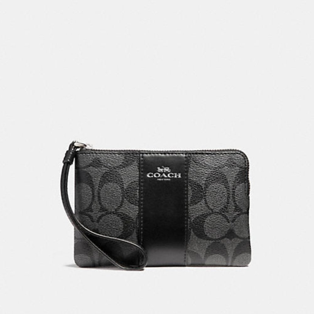 COACH Corner Zip Wristlet In Signature Canvas NEW